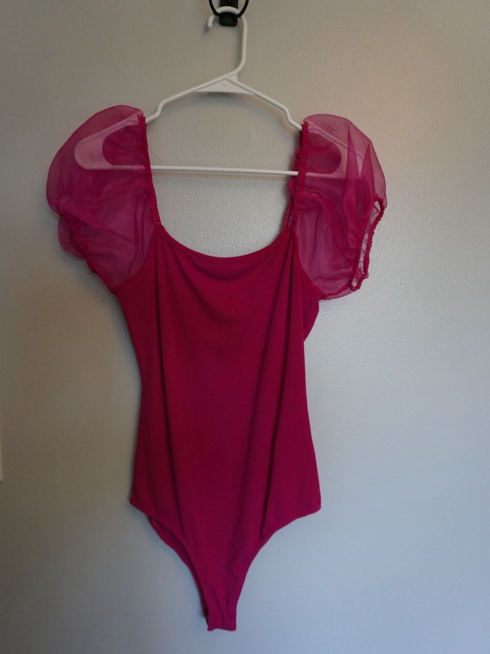 Altar'd State Fuchsia Puff-Sleeve Ribbed Bodysuit